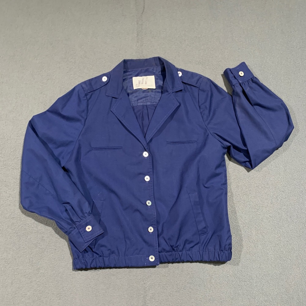 Vintage J80s Union Made JH Collectibles Women's Blue Bomber Jacket Size Medium